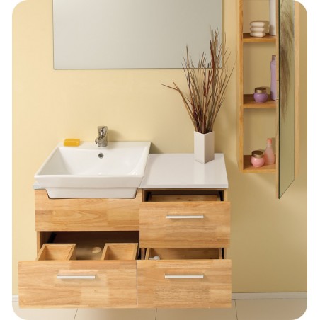 Fresca Caro Natural Wood Modern Bathroom Vanity w/ Mirrored Side Cabinet