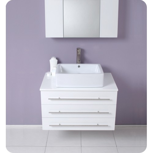 Fresca Modello White Modern Bathroom Vanity w/ Marble Countertop