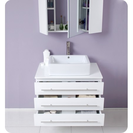 Fresca Modello White Modern Bathroom Vanity w/ Marble Countertop