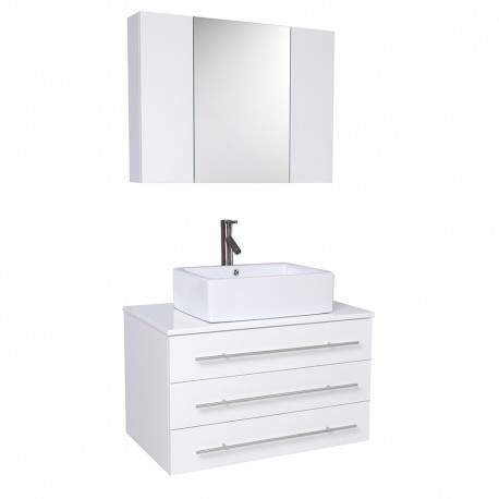 Fresca Modello White Modern Bathroom Vanity w/ Marble Countertop