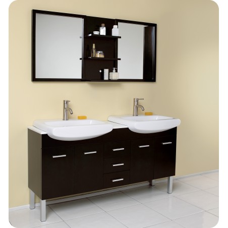 Fresca Vetta Espresso Modern Double Sink Bathroom Vanity w/ Mirror