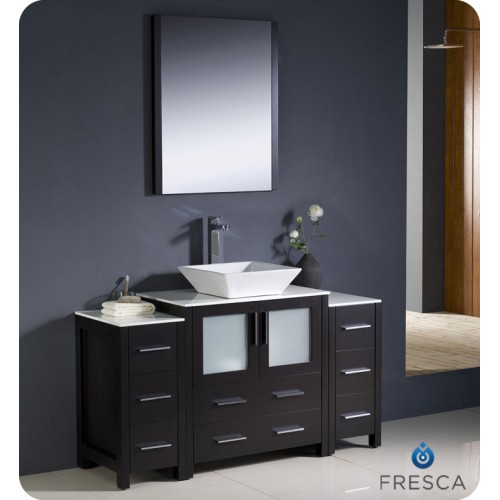 Fresca Torino 54" Espresso Modern Bathroom Vanity w/ 2 Side Cabinets & Vessel Sink