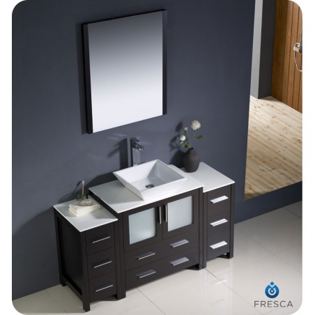 Fresca Torino 54" Espresso Modern Bathroom Vanity w/ 2 Side Cabinets & Vessel Sink