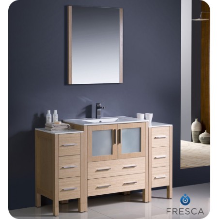 Fresca Torino 54" Light Oak Modern Bathroom Vanity w/ 2 Side Cabinets & Integrated Sink