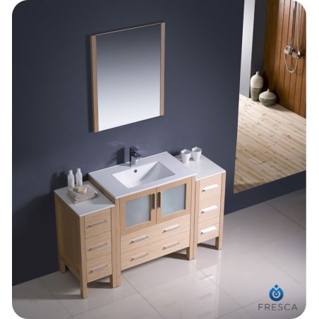 Fresca Torino 54" Light Oak Modern Bathroom Vanity w/ 2 Side Cabinets & Integrated Sink