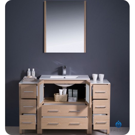 Fresca Torino 54" Light Oak Modern Bathroom Vanity w/ 2 Side Cabinets & Integrated Sink