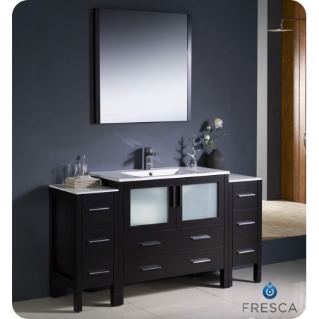 Fresca Torino 60" Espresso Modern Bathroom Vanity w/ 2 Side Cabinets & Integrated Sink