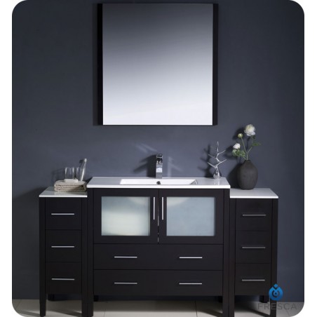 Fresca Torino 60" Espresso Modern Bathroom Vanity w/ 2 Side Cabinets & Integrated Sink