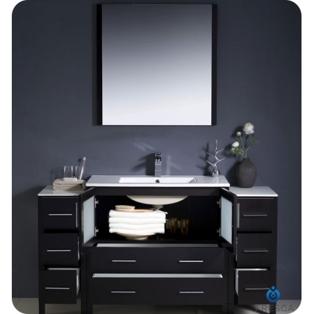 Fresca Torino 60" Espresso Modern Bathroom Vanity w/ 2 Side Cabinets & Integrated Sink