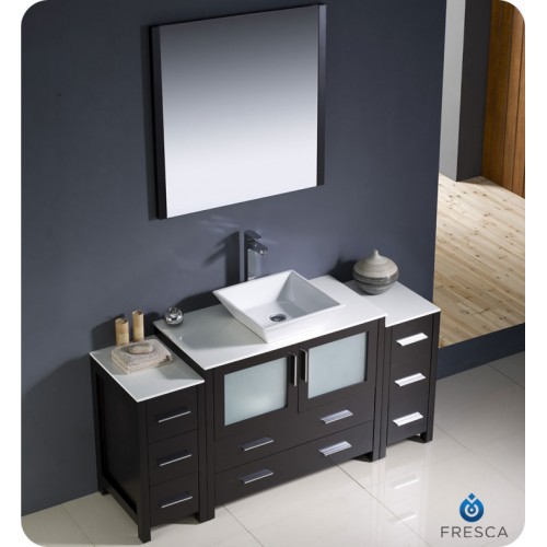 Fresca Torino 60" Espresso Modern Bathroom Vanity w/ 2 Side Cabinets & Vessel Sink