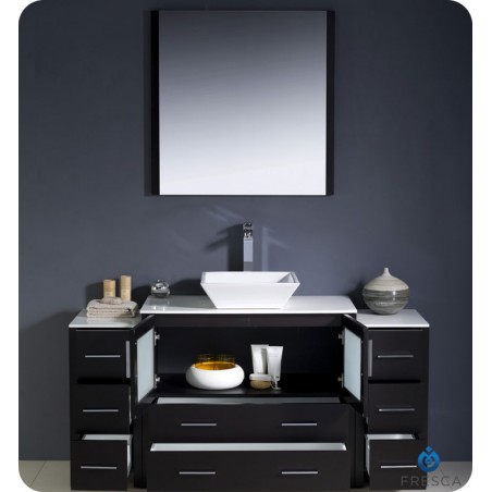 Fresca Torino 60" Espresso Modern Bathroom Vanity w/ 2 Side Cabinets & Vessel Sink