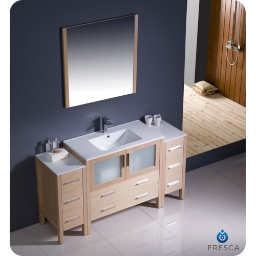 Fresca Torino 60" Light Oak Modern Bathroom Vanity w/ 2 Side Cabinets & Integrated Sink