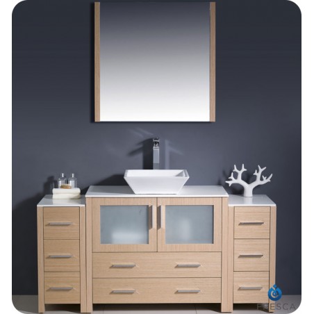 Fresca Torino 60" Light Oak Modern Bathroom Vanity w/ 2 Side Cabinets & Vessel Sink