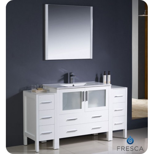 Fresca Torino 60" White Modern Bathroom Vanity w/ 2 Side Cabinets & Integrated Sink