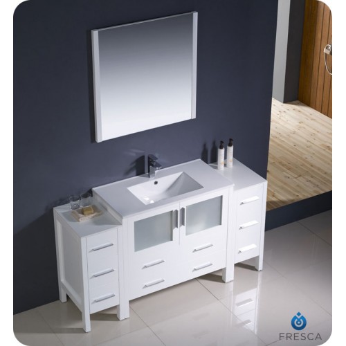 Fresca Torino 60" White Modern Bathroom Vanity w/ 2 Side Cabinets & Integrated Sink