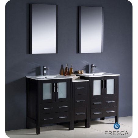 Fresca Torino 60" Espresso Modern Double Sink Bathroom Vanity w/ Side Cabinet & Integrated Sinks