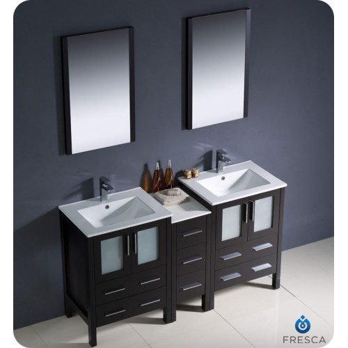 Fresca Torino 60" Espresso Modern Double Sink Bathroom Vanity w/ Side Cabinet & Integrated Sinks