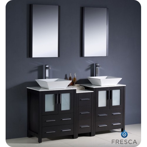 Fresca Torino 60" Espresso Modern Double Sink Bathroom Vanity w/ Side Cabinet & Vessel Sinks