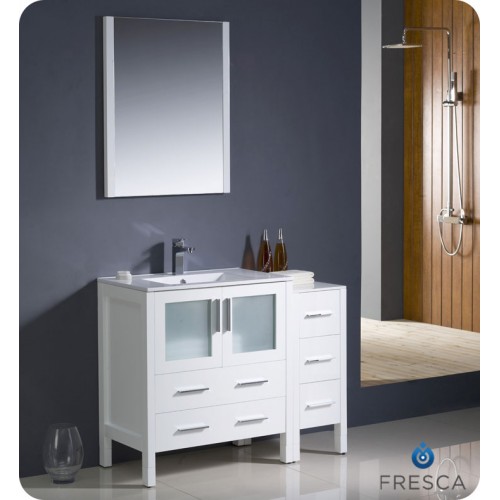 Fresca Torino 42" White Modern Bathroom Vanity w/ Side Cabinet & Integrated Sink