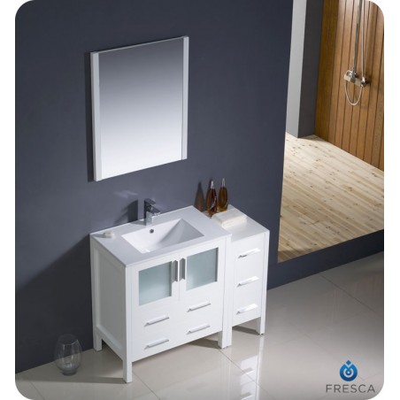 Fresca Torino 42" White Modern Bathroom Vanity w/ Side Cabinet & Integrated Sink