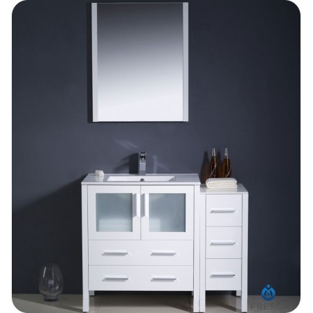 Fresca Torino 42" White Modern Bathroom Vanity w/ Side Cabinet & Integrated Sink