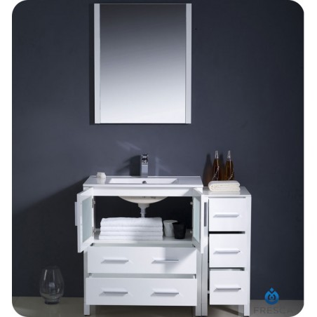 Fresca Torino 42" White Modern Bathroom Vanity w/ Side Cabinet & Integrated Sink