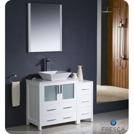 Fresca Torino 42" White Modern Bathroom Vanity w/ Side Cabinet & Vessel Sink