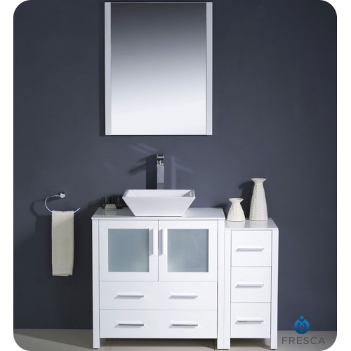 Fresca Torino 42" White Modern Bathroom Vanity w/ Side Cabinet & Vessel Sink