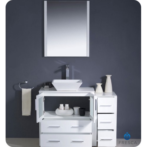 Fresca Torino 42" White Modern Bathroom Vanity w/ Side Cabinet & Vessel Sink