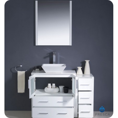 Fresca Torino 42" White Modern Bathroom Vanity w/ Side Cabinet & Vessel Sink