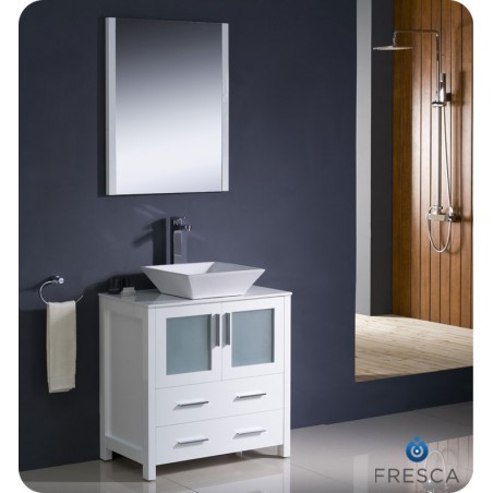 Fresca Torino 30" White Modern Bathroom Vanity w/ Vessel Sink