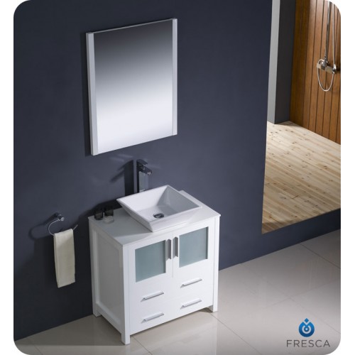 Fresca Torino 30" White Modern Bathroom Vanity w/ Vessel Sink