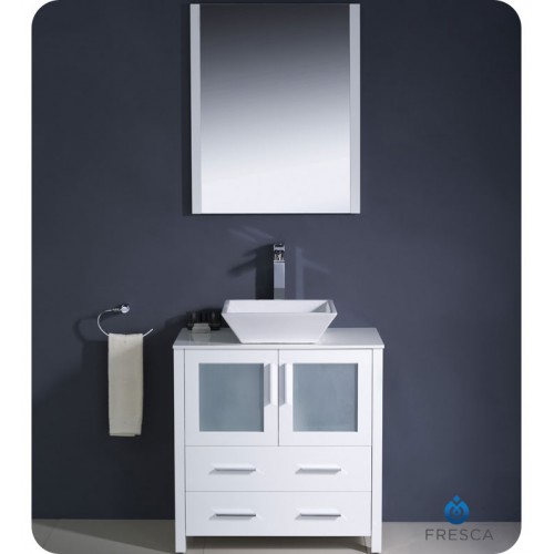 Fresca Torino 30" White Modern Bathroom Vanity w/ Vessel Sink