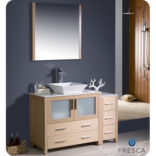 Fresca Torino 48" Light Oak Modern Bathroom Vanity w/ Side Cabinet & Vessel Sink