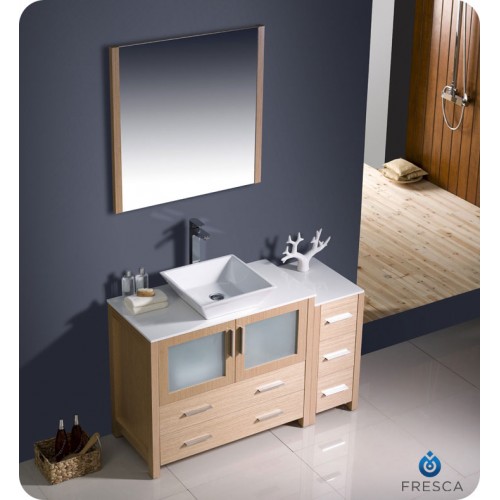 Fresca Torino 48" Light Oak Modern Bathroom Vanity w/ Side Cabinet & Vessel Sink