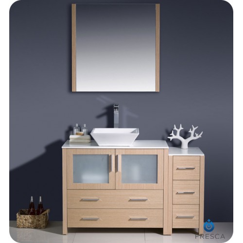 Fresca Torino 48" Light Oak Modern Bathroom Vanity w/ Side Cabinet & Vessel Sink