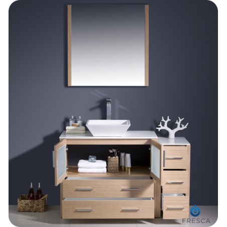 Fresca Torino 48" Light Oak Modern Bathroom Vanity w/ Side Cabinet & Vessel Sink