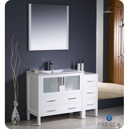 Fresca Torino 48" White Modern Bathroom Vanity w/ Side Cabinet & Integrated Sink