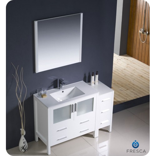 Fresca Torino 48" White Modern Bathroom Vanity w/ Side Cabinet & Integrated Sink