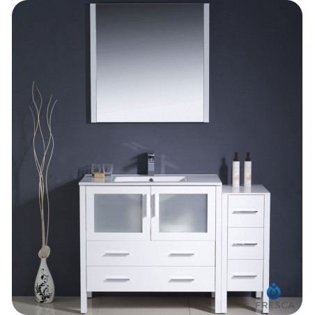 Fresca Torino 48" White Modern Bathroom Vanity w/ Side Cabinet & Integrated Sink