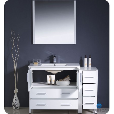 Fresca Torino 48" White Modern Bathroom Vanity w/ Side Cabinet & Integrated Sink