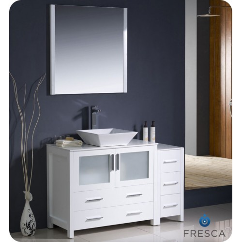 Fresca Torino 48" White Modern Bathroom Vanity w/ Side Cabinet & Vessel Sink