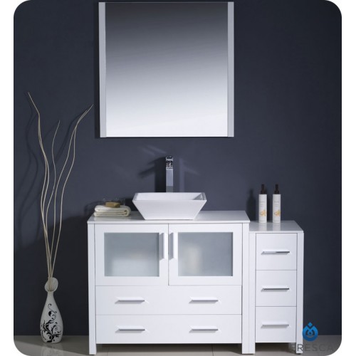 Fresca Torino 48" White Modern Bathroom Vanity w/ Side Cabinet & Vessel Sink