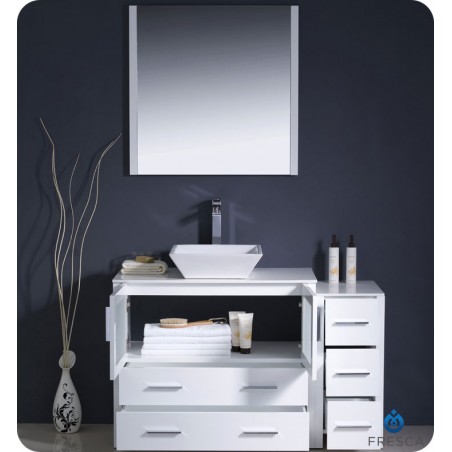 Fresca Torino 48" White Modern Bathroom Vanity w/ Side Cabinet & Vessel Sink