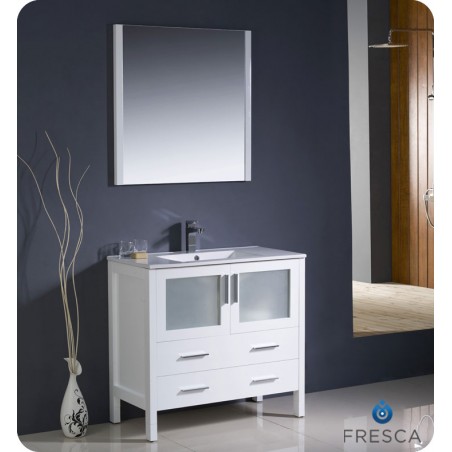 Fresca Torino 36" White Modern Bathroom Vanity w/ Integrated Sink