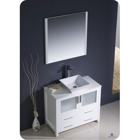 Fresca Torino 36" White Modern Bathroom Vanity w/ Vessel Sink