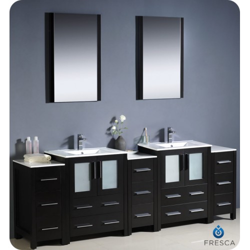 Fresca Torino 84" Espresso Modern Double Sink Bathroom Vanity w/ 3 Side Cabinets & Integrated Sinks