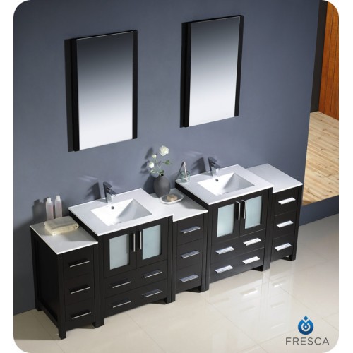 Fresca Torino 84" Espresso Modern Double Sink Bathroom Vanity w/ 3 Side Cabinets & Integrated Sinks