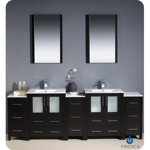 Fresca Torino 84" Espresso Modern Double Sink Bathroom Vanity w/ 3 Side Cabinets & Integrated Sinks