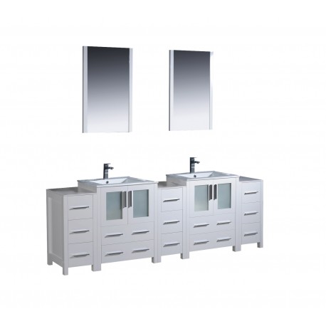 Fresca Torino 84" White Modern Double Sink Bathroom Vanity w/ 3 Side Cabinets & Integrated Sinks